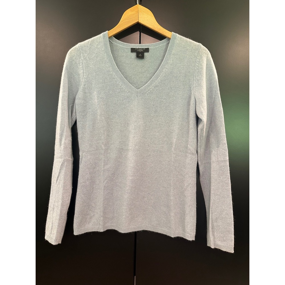 Ann Taylor Cashmere V-Neck Sweater Light Blue Long Sleeve XS